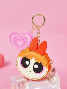 THE POWERPUFF GIRLS X SHEIN Contrasting Color Mini Keychain Change Bag, With Acrylic Pendant, Zipper Small Storage Bag, Can Store Coins, Suitable For Young People, Hang It In The - Orange - View 1