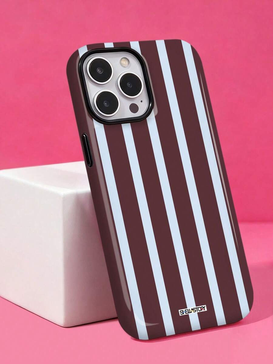ShellaStory The Chocolate-Colored Light Blue Vertical-Striped Phone ...