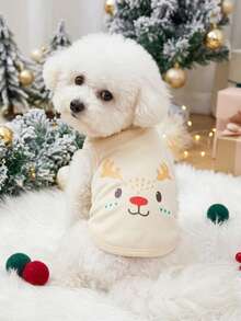 PETSIN 1 Printed Pet Vest With A Deer Head Pattern, Christmas Themed Casual Style, Warm, Breathable And Comfortable Pet Clothing - Multicolor - View 3