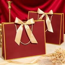10pcs Set (5 Burgundy Gift Bags + 5 Ribbons With Handles) - Thank You Gift Bags, Paper Welcome Bags With Bow Ribbons For Weddings, Bridesmaids, Showers, Housewarmings, Birthdays, Thanksgiving, And Christmas Gift Wrapping - Multicolor - View 11