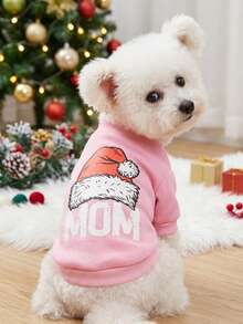 PETSIN 1 Pc Christmas Hat MOM Printed Pet Pink Christmas Thick Warm Pet Clothing - Multicolor - View 2