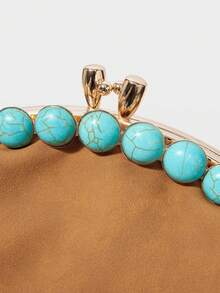 MOTF WOMEN'S FASHION BROWN CLUTCH BAG, RETRO TURQUOISE GREEN CRACKED BEAD CLIP BAG, FOR DAILY, SHOPPING, VACATION, TRAVEL - Brown - View 6