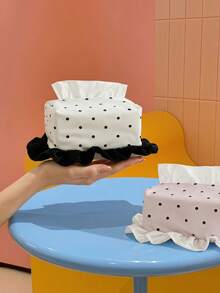 Joivida 1 Polka Dot Ruffle Satin Tissue Cover Rectangular Tissue Box Sleeve Tabletop Decor Modern Aesthetic Minimalist Bedroom Shelf Decor Entryway Mantel Decor For Apartment Vanity Artistic Home Accent - default - View 4