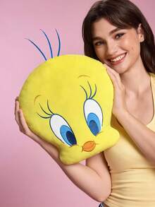 LOONEY TUNES X SHEIN 1個可愛 Tweety 卡通造型裝飾抱枕，適用於沙發、汽車 - 黃色 - 查看 1