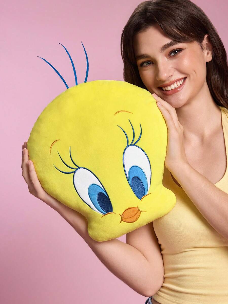 LOONEY TUNES X SHEIN 1個可愛 Tweety 卡通造型裝飾抱枕,適用於沙發、汽車 - 黃色 - 查看 1