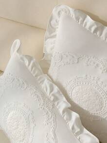 Pack Of 1, Pure White Ruffle Trim, Embroidery, Hollow, Embroidery, Decorative Pillow Pillowcase - Multicolor - View 7