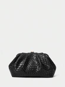 SHECARRY Woven Embossed Clip Bag, Cloud Bag, Clutch Bag. - Black - View 1
