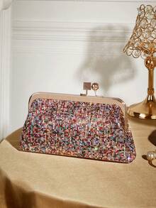 SHECARRY Ladies Fashionable Luxury Elegant Simple Colored Rhinestone Clip Dinner Bag, Clutch Bag, Party Dating Banquet Afternoon Tea - colorful - View 1