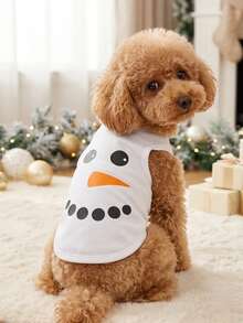PETSIN 1pc Christmas Snowman Printed Pet Tank Top White Breathable Pet Clothes - Multicolor - View 4