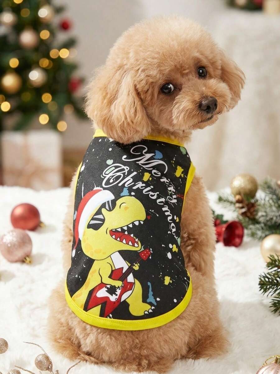 PETSIN 1件裝透氣寵物定位背心 恐龍印花聖誕款 - 彩色 - 查看 1