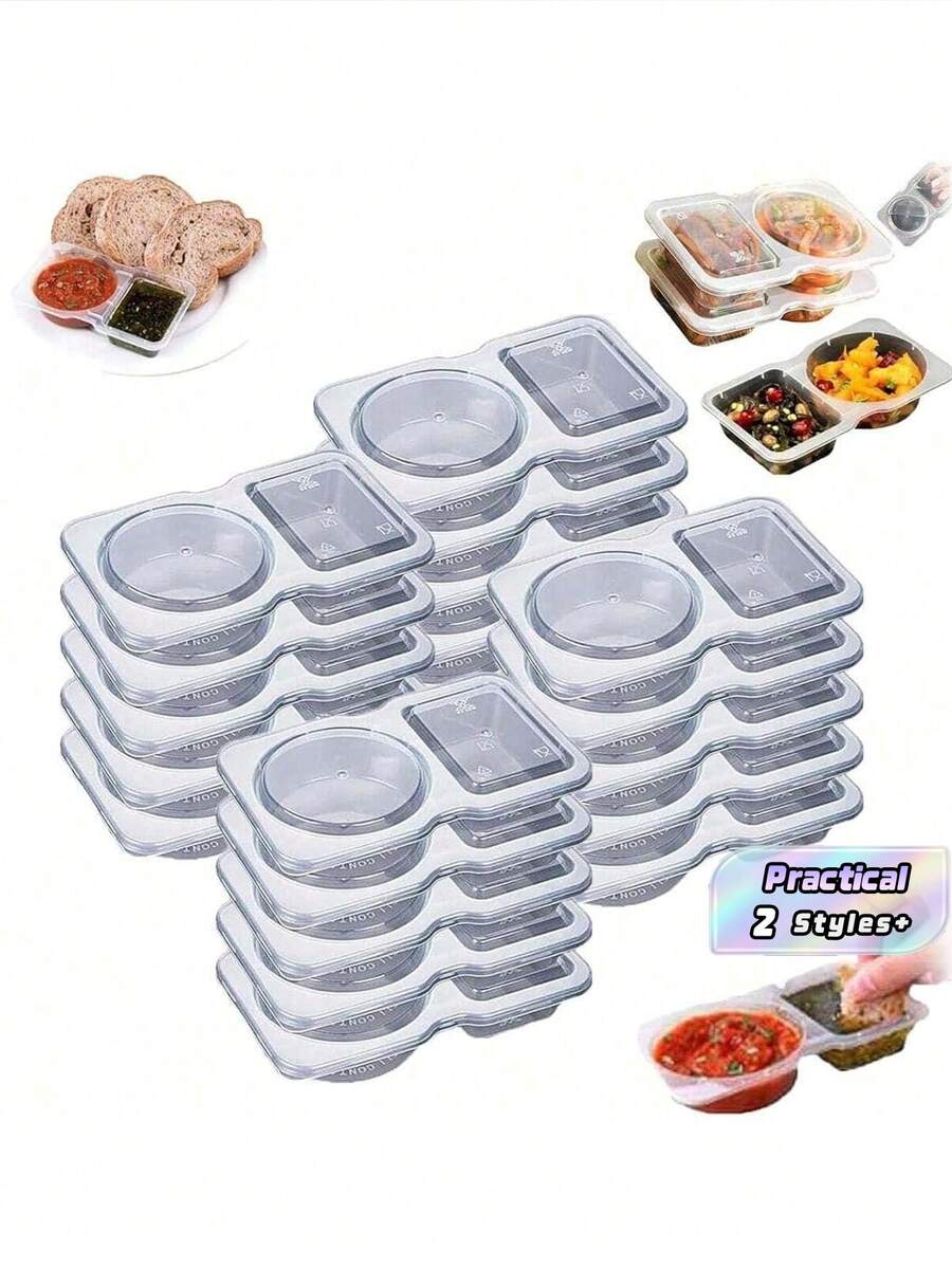 Set 5/40 Wadah Bumbu Dua Kompartemen dengan Tutup – Sempurna untuk Saus Bawa Pulang, Saus Celup, dan Perjalanan; Wadah yang Dapat Digunakan Kembali untuk Bumbu, Saus, Saus Celup, dan Camilan. - Putih - View 1