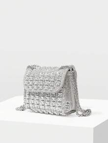 MOTF LADIES EXQUISITE SILVER FLIP PORTABLE MINI BAG, LIGHT LUXURY RETRO SQUARE RHINESTONE MOUTH RED ENVELOPE, FOR PARTIES, FESTIVALS, DINNERS, WEDDINGS - Silver - View 2