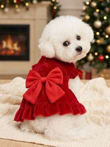 PETSIN 1 Piece Of Christmas Suspender Dress With Red Bow, Cute Pet Clothes, Soft And Comfortable Skirt - Multicolor - View 4