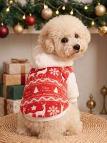 PETSIN 1pc Red & White Striped Hooded Flannel Warm Pet Sweatshirt For Christmas - Multicolor - View 2