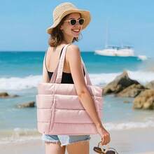 1Pc New Large Capacity Quilted Tote Bag Set For Women, Multi-Pocket With Cup Holder & Laptop Sleeve, Minimalist Work Travel Handbag, Gift For Her, Perfect For Commute, Short & Spring Trips, Weekend Getaway - Pink - View 2
