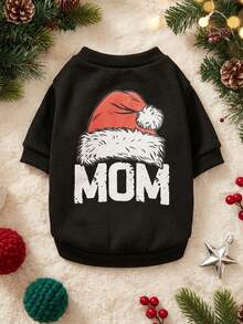 PETSIN 1pc Red And White Plush Christmas Hat With MOM Letter Pattern Print, Soft And Comfortable, Warm Pet Clothing - Multicolor - View 1