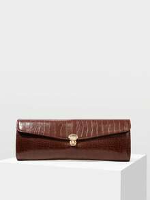 MOTF LADIES FASHION BROWN CLUTCH BAG, EXQUISITE RETRO CROCODILE PATTERN PU BAGUETTE BAG, FOR PARTIES, PARTIES, SHOPPING, WEDDINGS, DRESS MATCHING - Brown - View 1