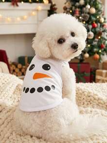 PETSIN 1pc Christmas Snowman Printed Pet Tank Top White Breathable Pet Clothes - Multicolor - View 5