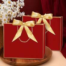 10pcs Set (5 Burgundy Gift Bags + 5 Ribbons With Handles) - Thank You Gift Bags, Paper Welcome Bags With Bow Ribbons For Weddings, Bridesmaids, Showers, Housewarmings, Birthdays, Thanksgiving, And Christmas Gift Wrapping - Multicolor - View 12