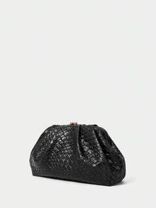 SHECARRY Woven Embossed Clip Bag, Cloud Bag, Clutch Bag. - Black - View 2