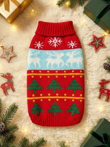 PETSIN Christmas Style Red Striped Reindeer & Christmas Tree Pet Sweater - Red - View 1