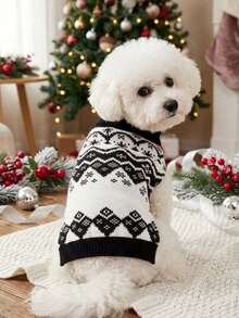 PETSIN 1pc Christmas Pet Cat Dog Universal Green Diamond Grid Elk Snowflake Cute Pattern Jacquard Knitted Elastic Comfortable Dog Christmas Sweater - Multicolor - View 3