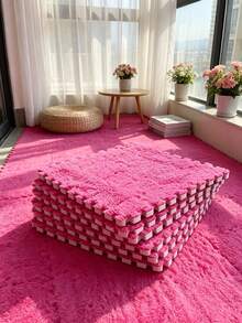 16 Buah Keset Lantai Mewah yang Saling Terhubung, Ubin Karpet Busa Puzzle Warna Solid, Keset Tebal yang Dapat Dipotong untuk Dekorasi Rumah Kamar Tidur - MultiWarna - View 12
