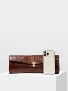 MOTF LADIES FASHION BROWN CLUTCH BAG, EXQUISITE RETRO CROCODILE PATTERN PU BAGUETTE BAG, FOR PARTIES, PARTIES, SHOPPING, WEDDINGS, DRESS MATCHING - Brown - View 4
