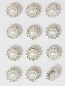 10-500pcs 12mm White Pearl Flower, Center Inlaid With White Pearl, Surrounded By Small White Rhinestones, Sunflower Pattern, Shiny Button Rhinestone Flower, DIY Handmade Accessories, Suitable For Floral Headwear And Clothing Decoration - 12mm White Pearl Flower - View 5
