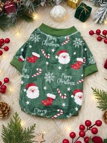 PETSIN 1件裝聖誕帽字母綠色法蘭絨寵物服，加厚保暖寵物衣 - 彩色 - 查看 1