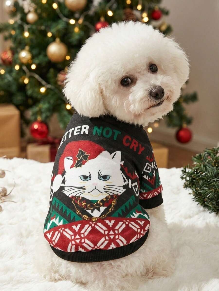 PETSIN 1 Pc Christmas Cat Print Sweatshirt For Dogs & Cats - Multicolor - View 1