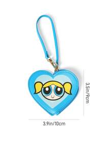 THE POWERPUFF GIRLS X SHEIN 愛心造型迷你零錢包，附金屬掛鉤設計，可作為包包吊飾，可收納硬幣、耳機線、小飾品及其他小物品 - 藍色 - 查看 5