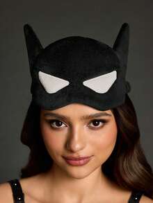 BATMAN X SHEIN 1Pc Cartoon Embroidered Blindfold, Soft Material, Strong Shading Power, Suitable For Going Out For Travel, Office Lunch Break - Black - View 4
