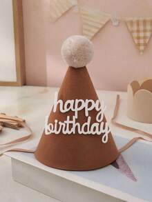 1pc/1set Lace Felt Birthday Hat Party Photo Prop Decoration With Pom Pom Balls - Multicolor - View 13