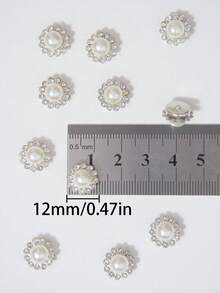 10-500pcs 12mm White Pearl Flower, Center Inlaid With White Pearl, Surrounded By Small White Rhinestones, Sunflower Pattern, Shiny Button Rhinestone Flower, DIY Handmade Accessories, Suitable For Floral Headwear And Clothing Decoration - 12mm White Pearl Flower - View 2