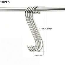 10 Heavy Duty Stainless Steel S-Shaped Hooks - Versatile Metal Hooks For Kitchens, Workshops, Bathrooms, And Gardens. - Multicolor - View 12