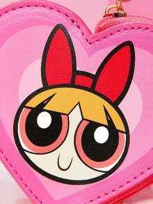 THE POWERPUFF GIRLS X SHEIN 愛心造型迷你零錢包，附金屬掛鉤設計，可作為包包吊飾，可收納硬幣、耳機線、小飾品及其他小物品 - 玫紅色 - 查看 3