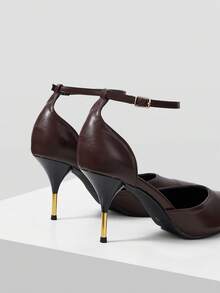 Mnmlis Sexy Fashion Pointed Stiletto Metal Bag And Hollow Strip Women's Brown High Heels - Coffee Brown - View 3