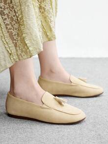 CUCCOO BIZCHIC Rice Apricot Velvet Tassel Slouchy, Flat Bottom Not Tired Feet Daily Commuting Versatile Shoes - rice apricot - View 4