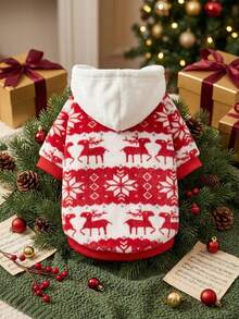 PETSIN 1pc Pet Hooded Sweatshirt With Christmas Deer & Snowflake Design - Multicolor - View 3