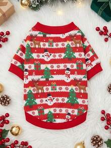 PETSIN 1 Piece Of Christmas Green Christmas Tree Snowman, Spotted Deer Print Christmas Skin Friendly Breathable Pet Clothes - Multicolor - View 2