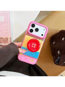 ShellaStory Frost Rose Children's Patch Button + Red Button Stand Colorful Polka Dot Button Patch Compatible With Apple 18pm Phone Case Phone 17 Stand 16 Dopamine 14 Adhesive Fashion, Unique, Girl, Creative, Geometric, Korean Style, Simple Style, Collage Style, Niche, Ins Style - Rose Red - View 10