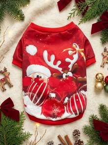 PETSIN 1pc Cute Santa Claus Elk Snowflake Christmas Ball Pattern Pet Soft And Comfortable Pet Clothes - Multicolor - View 3