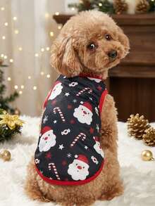 PETSIN 1pc Pet Christmas Santa Claus Print Sleeveless Tank Top For Dogs, Navy - Multicolor - View 4