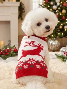 PETSIN 1pc Christmas Pet Cat Dog Universal Green Diamond Grid Elk Snowflake Cute Pattern Jacquard Knitted Elastic Comfortable Dog Christmas Sweater - Multicolor - View 4