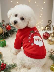 PETSIN 1 Pc Christmas Santa Claus Red Fruit Printed Pet Red Christmas Breathable Pet Clothes - Multicolor - View 5