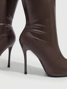 CUCCOO SZL Black Glossy Pointed-Heeled Elastic High Boots, Spice Girls Autumn And Winter Models - F6 coffee color - View 5