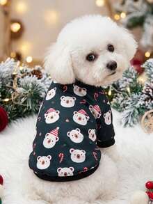 PETSIN 1 Pc Christmas White Bear And Candy Cane Christmas Skin Friendly Breathable Pet Clothes - Multicolor - View 3