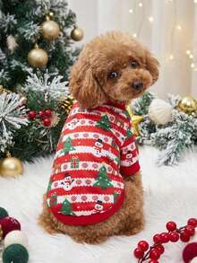 PETSIN 1 Piece Of Christmas Green Christmas Tree Snowman, Spotted Deer Print Christmas Skin Friendly Breathable Pet Clothes - Multicolor - View 4