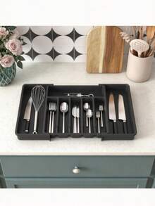 Large Capacity Tableware Organizer, Expandable Dinnerware Storage Box | Flat Tableware Storage Shelf For Kitchen, Plastic Organizing Box, Suitable For Spoons, Forks, Knives - Multicolor - View 4
